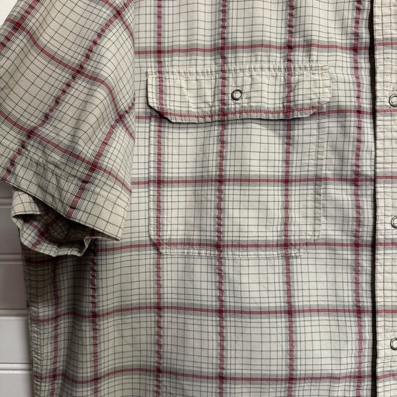 Patagonia Men's Cotton Shirt Sz XXL Cream Black Red Check Pattern Short Sleeve - Picture 3 of 7